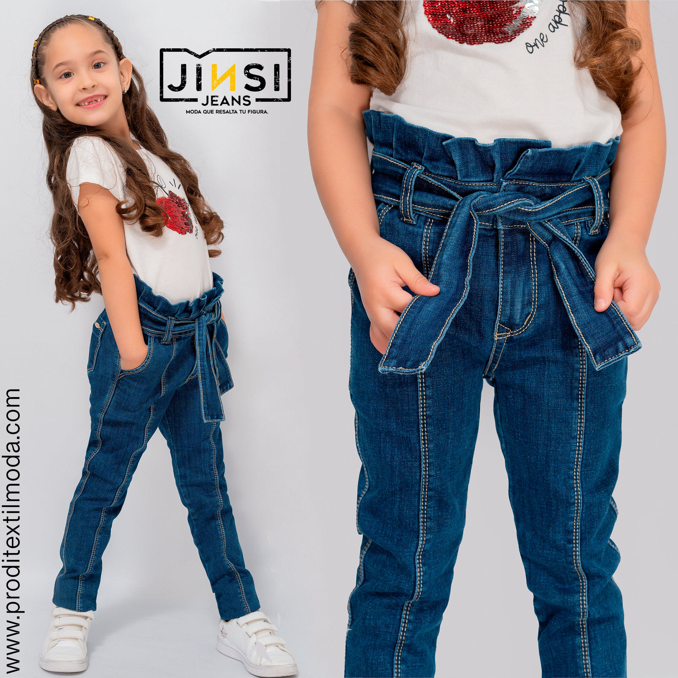 pantalón jeans para niña, premium skinny, pantalon semi strech y semi rigido según estilo diseñado para resaltar dar comodidad y flexibilidad manteniendo un estilo infantil.