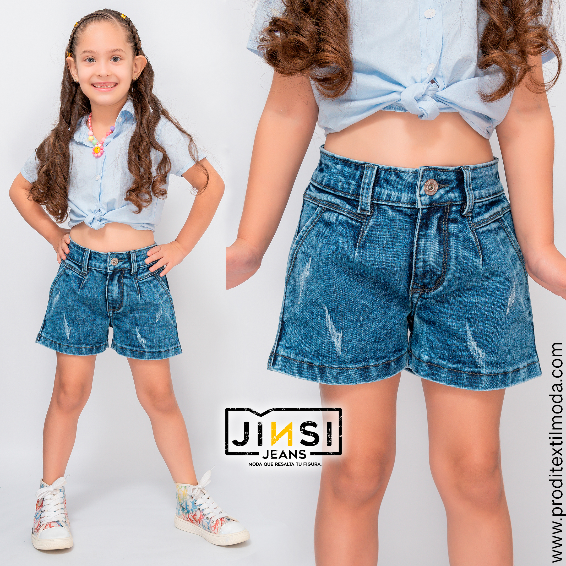 Short jean para niña, premium, pantalon semi strech y semi rigido según estilo diseñado para resaltar dar comodidad y flexibilidad manteniendo un estilo infantil.